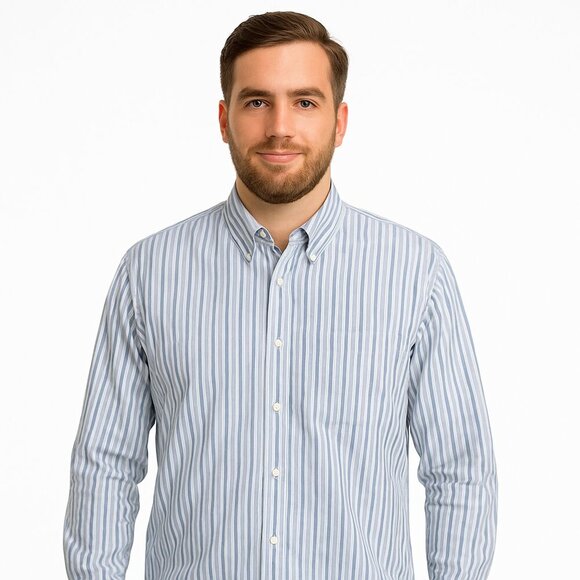 Roots 73 Dress Shirt 2XL Blue Striped Long Sleeve Button Front Office Travel - Picture 1 of 15